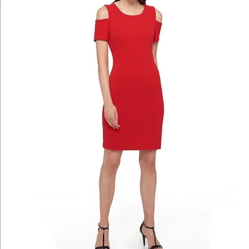Tommy Hilfiger cold shoulder body con dress in red size 8